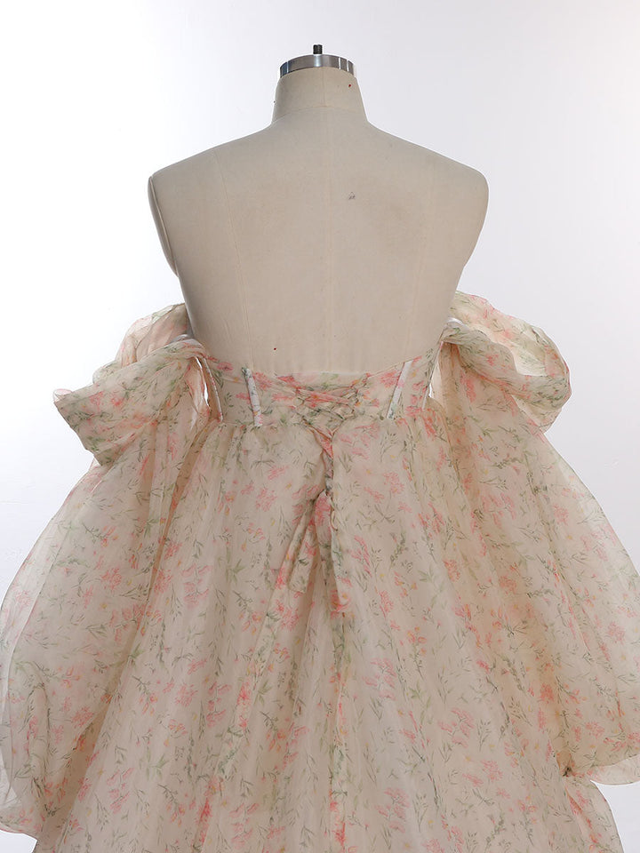 Umstandskleid aus weicher Organza-Seide mit Blumendruck für Fotoshootings, Fotografie, Foto-Requisiten, Schnürung am Rücken, YW230304 