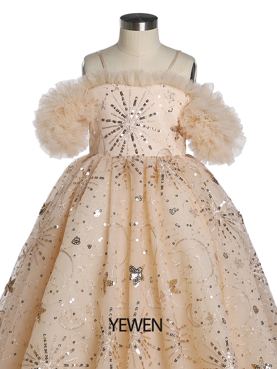 Sparkle Star Tüll Blumenmädchenkleider für Hochzeiten Geburtstagsfeiern Prinzessin Kinder Fotoshooting Kleid YEWEN YW21013 