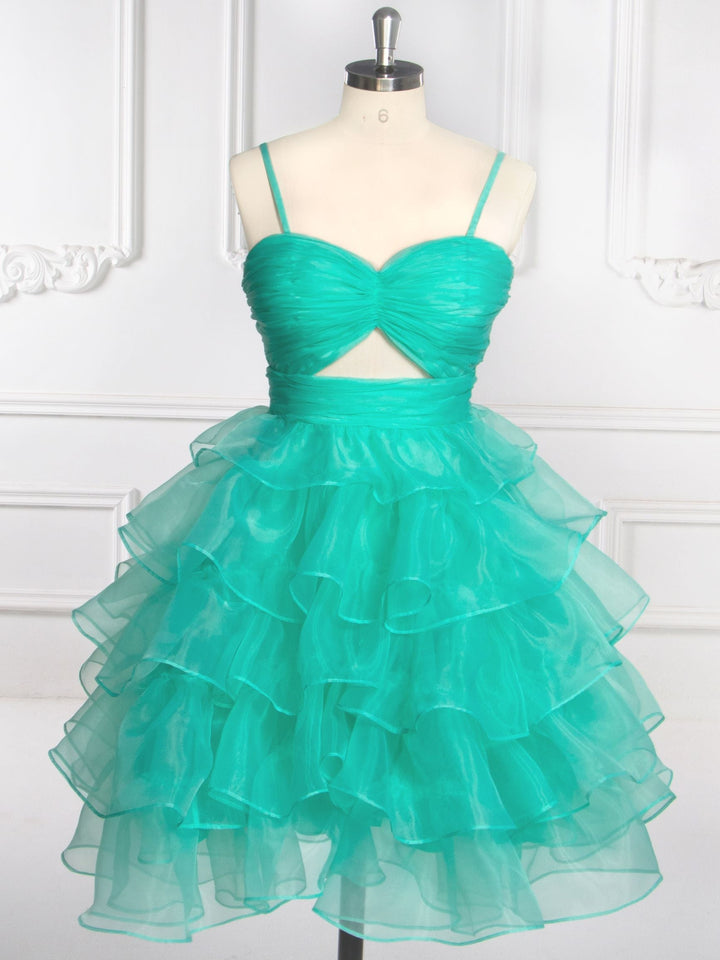 A-Linie Einfarbig Kurzes Midi-Partykleid Elegante Stufenrüschen Cocktailkleider YW243153