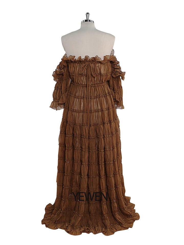 Elegantes schulterfreies Boho-Sommer-Strandkleid für Damen, Fotoshooting-Kleid, Seitenschlitz, YEWEN YW220511 
