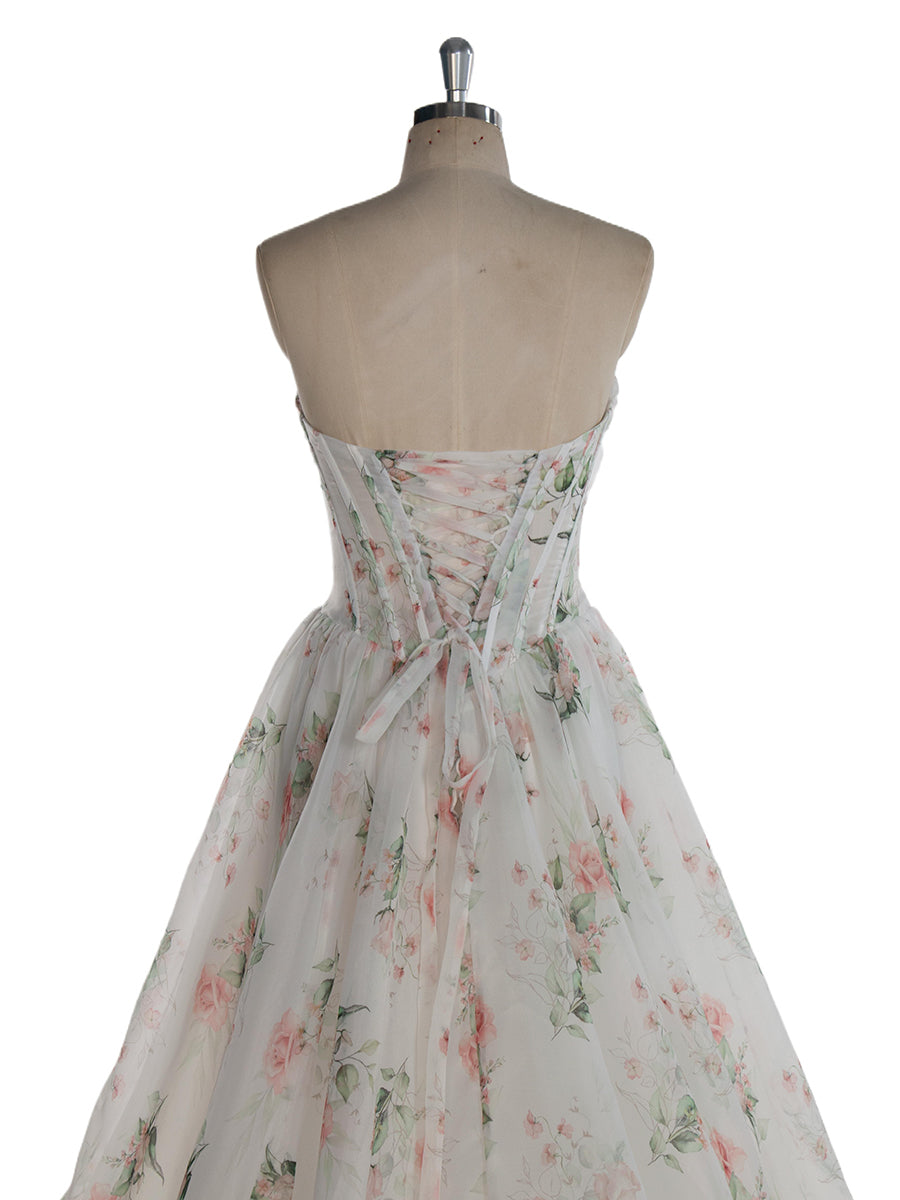 Prinzessinnenkleid Organza Blumen Brautkleid Üppiges langes Schleppen Brautkleid mit Schlitz YW243142