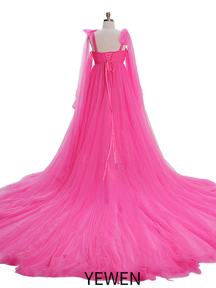 Tüll Umstandskleider für Fotoshootings, Fotoshootings, Babyparty-Kleid mit abnehmbaren Ärmeln, YEWEN YW230315 