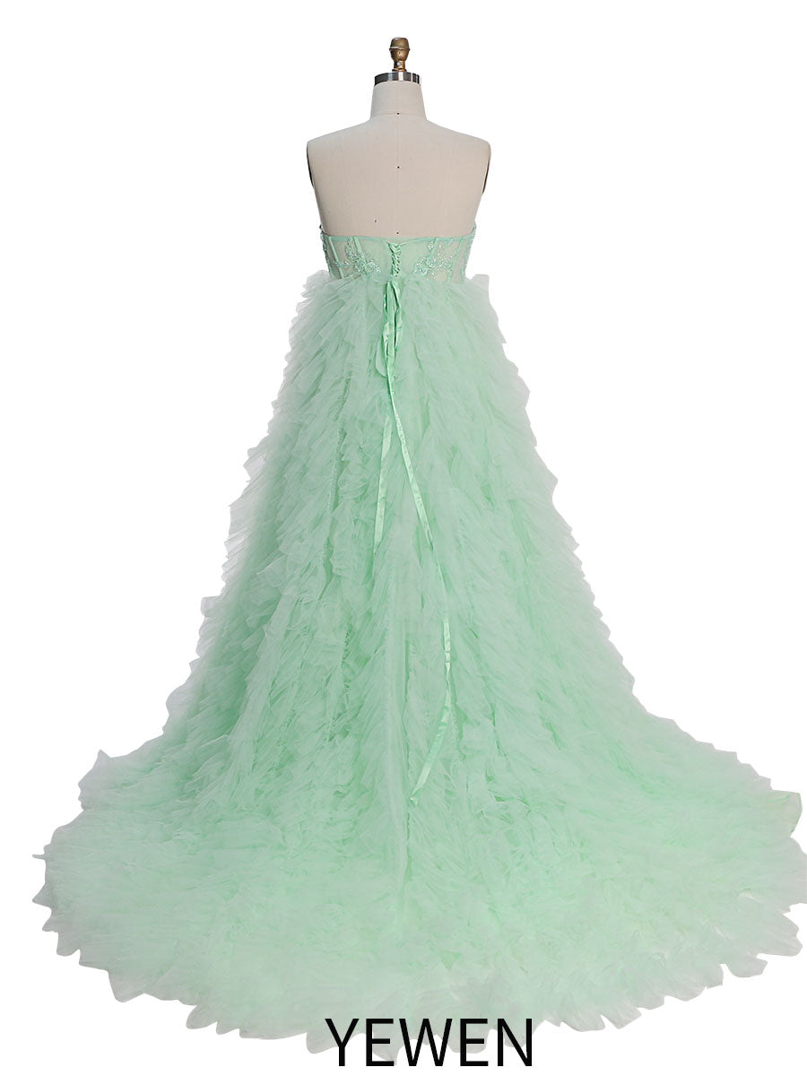 Elegantes Tüll-Brautkleid mit Perlenstickerei Spitze Umstandskleid für Fotoshooting YEWEN YW220924-1 