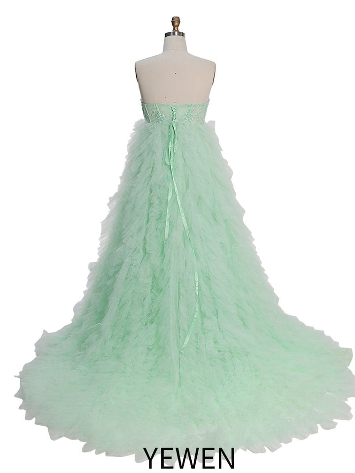 Elegantes Tüll-Brautkleid mit Perlenstickerei Spitze Umstandskleid für Fotoshooting YEWEN YW220924-1 
