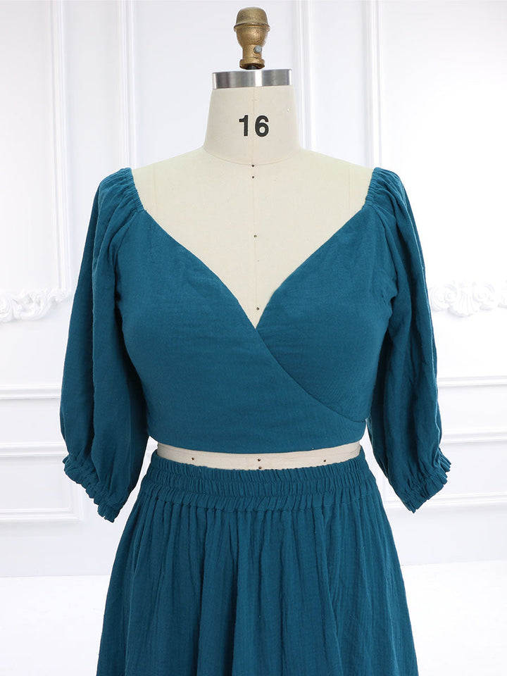 Elastic Back Woman Cotton 2 Piece Set Maxi Dress Photoshoot Dresses Outfit YW231146