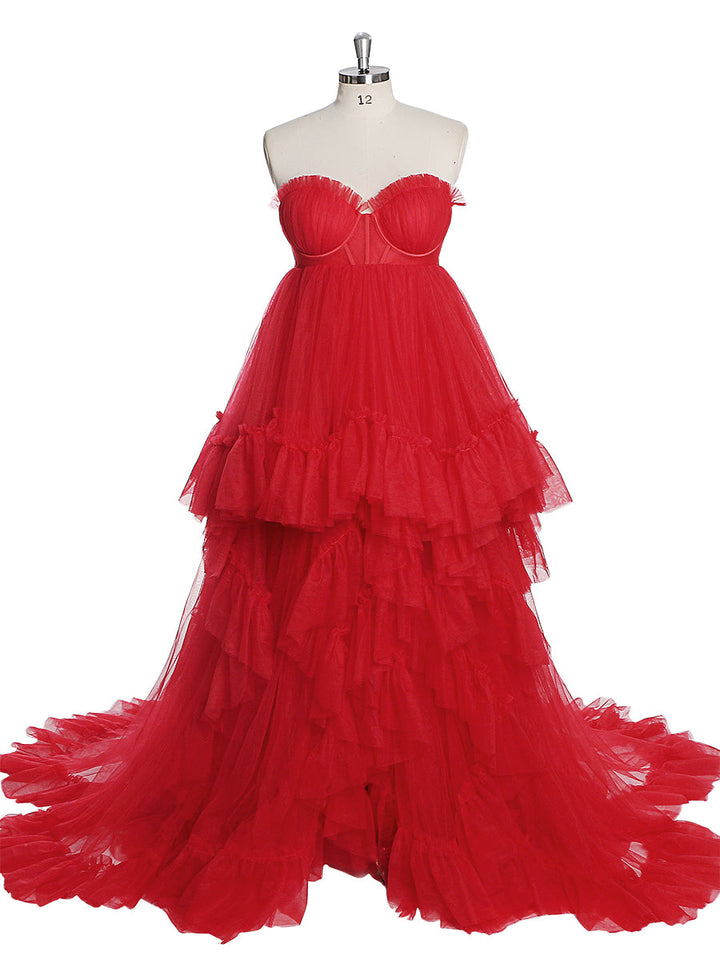 Rüschenkleid aus Tüll mit hoher Taille, Fotoshooting-Kleid, Brautkleider für Frauen YW231011 