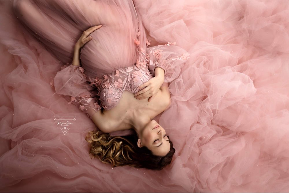 Wunderschöne Langarm Tüll Spitze Blume Mutterschaft Foto-Shooting Kleider Foto-Shootings Kleid für Hochzeitsgäste YW221109