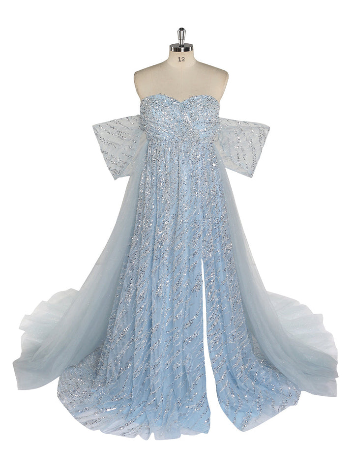 Abendkleid aus Tüll mit funkelnden Pailletten und hoher Taille, Umstandskleid für Fotoshootings, Fotografie-Requisiten, Schnürung am Rücken, YEWEN 