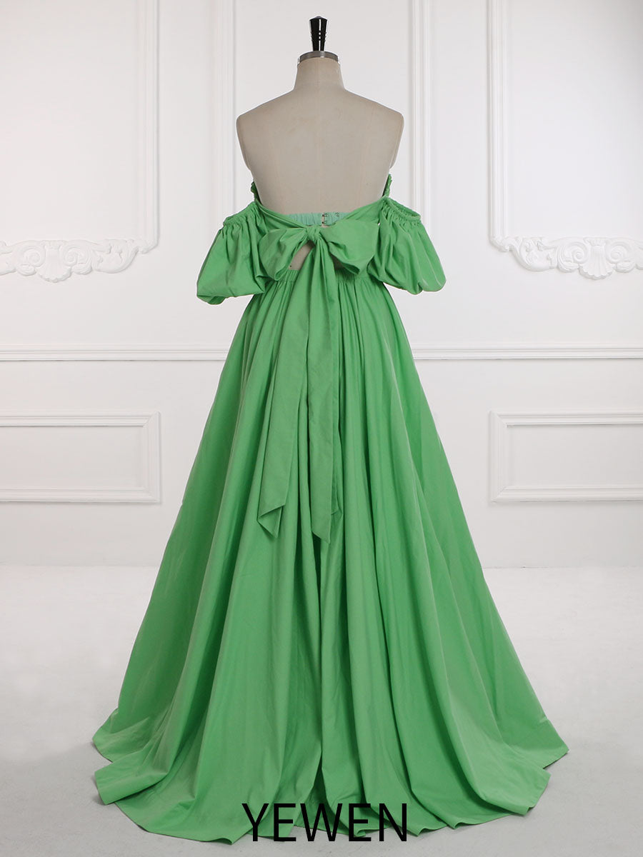 Zweiteiliges Set Grünes Ballkleid Elastische Taille Bindeband am Rücken Umstandskleid Fotoshooting-Kleid YW231155 