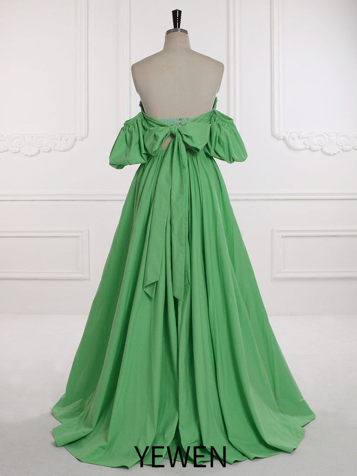 Zweiteiliges Set Grünes Ballkleid Elastische Taille Bindeband am Rücken Umstandskleid Fotoshooting-Kleid YW231155 
