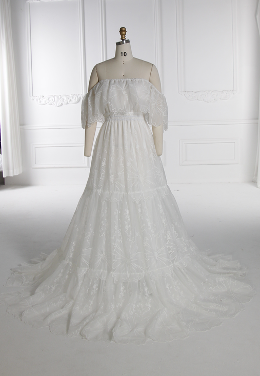 Elegantes schulterfreies Spitzen-Boho-Kleid, Fotoshooting-Kleid, böhmisches Umstandskleid, Babyparty, YW240067