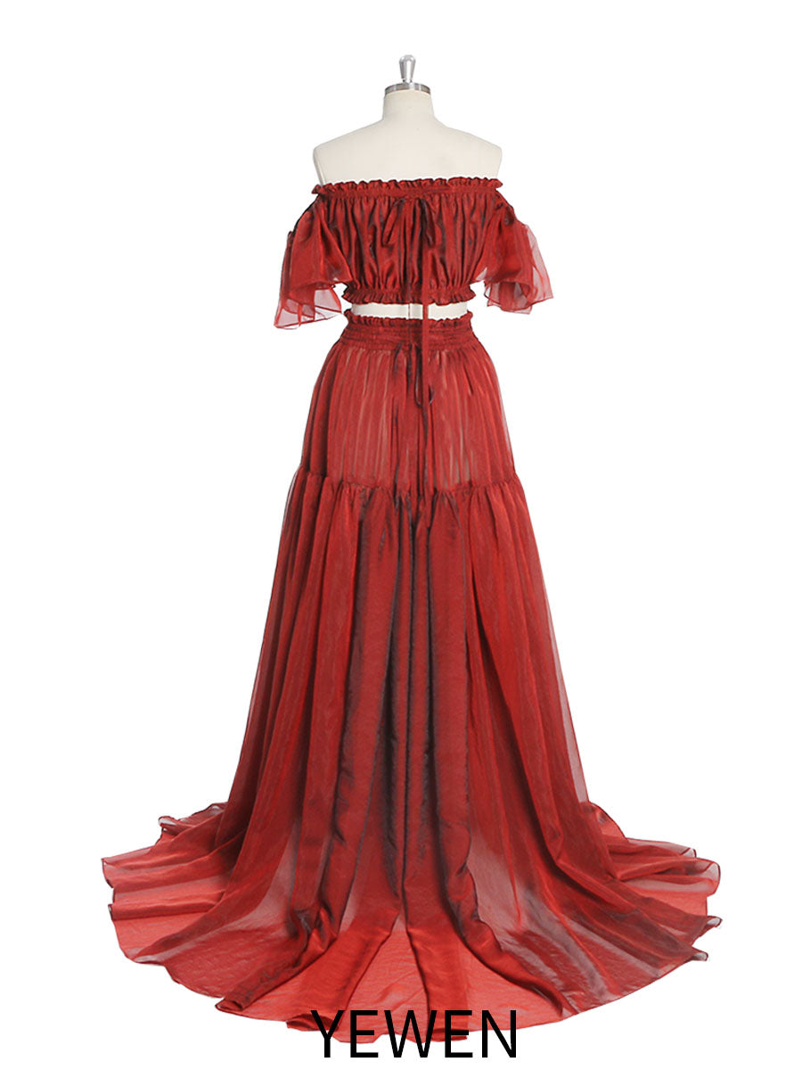 Seidenweiches Organza-Zweiteiler-Set für Damen im Boho-Stil/Oberteil und Rock für Schwangerschafts-Fotoshootings, YW230309