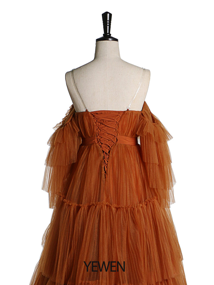 Sexy schulterfreies Umstandskleid mit Rüschen und Schnürung, Abendkleid für Fotoshootings, YW2051 