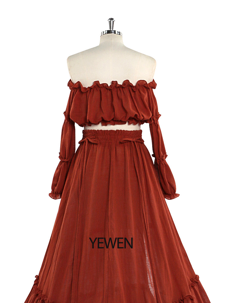 Boho-Stil 2-teiliges Set Damenkleid mit elastischer Taille, ausgefallene Fotografie-Requisiten, Foto-Shooting-Kleider, YEWEN YW220912
