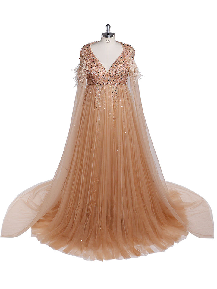 Silbernes Abendkleid aus Tüll mit Perlen und Cape, Umstandskleid für Fotoshootings, Fotografiekleid, Schnürung am Rücken 