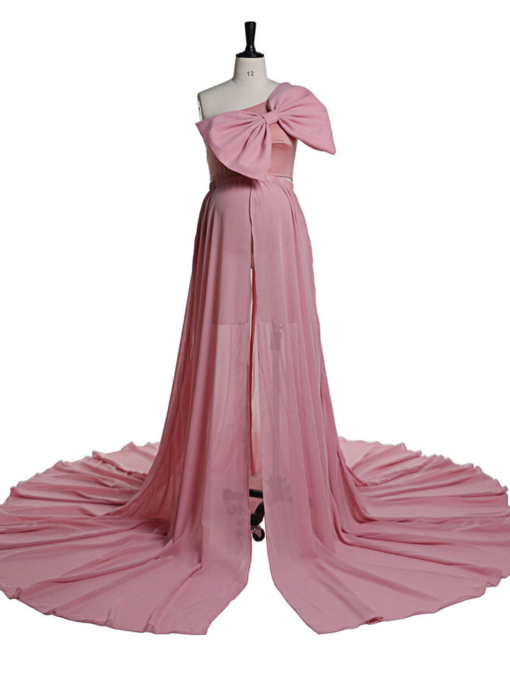 Rosa Schleife Mutterschafts-Shooting-Outfits 2-teiliges Set Kleid Babyparty Umstandskleid YW21032 