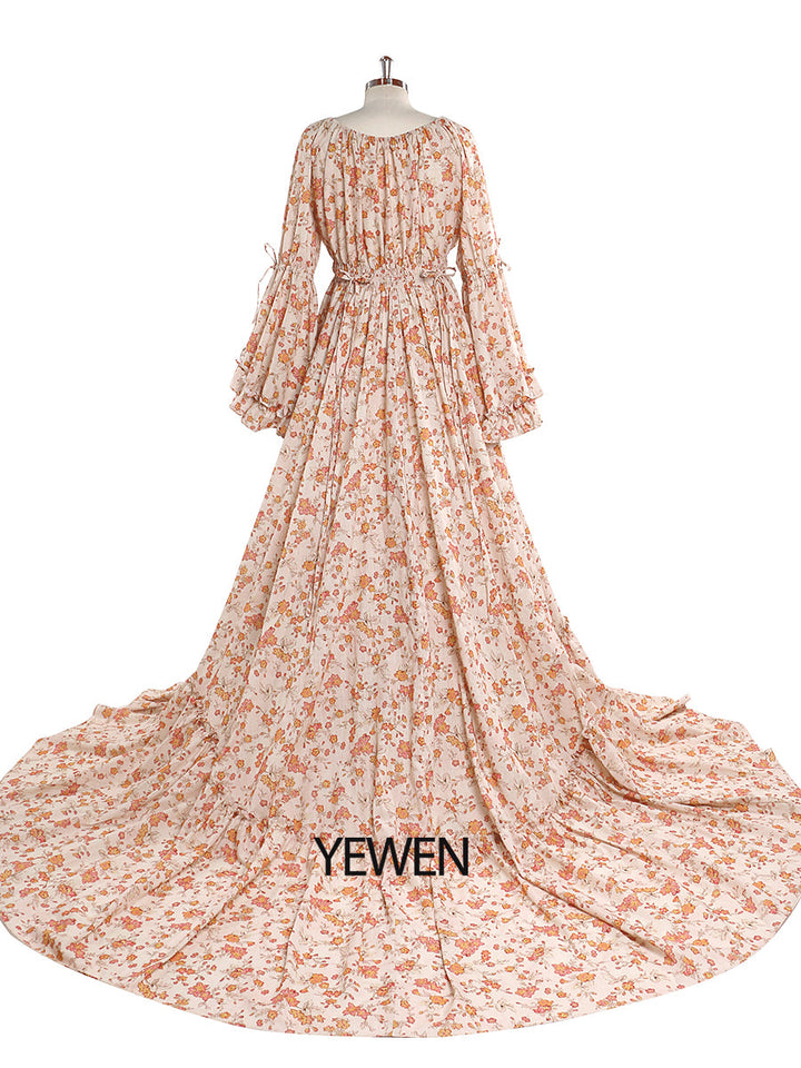 Elegantes Maxikleid mit V-Ausschnitt und Blumendruck für Damen, Boho-Stil, Strandkleid, Umstandskleid, ausgefallene Fotografie-Requisiten, YEWEN