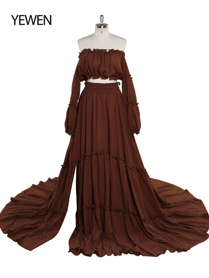 Boho-Stil 2-teiliges Set Damenkleid mit elastischer Taille, ausgefallene Fotografie-Requisiten, Foto-Shooting-Kleider, YEWEN YW220912