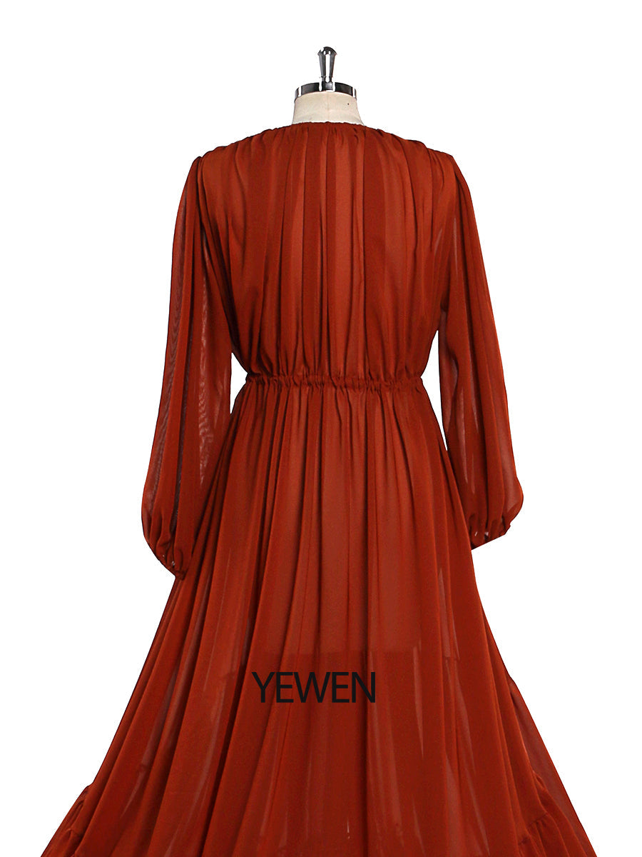 Rostfarbenes Chiffonkleid für Damen, Fotoshooting-Kleid, Fotografie-Kleid, Übergröße YW220217-1 