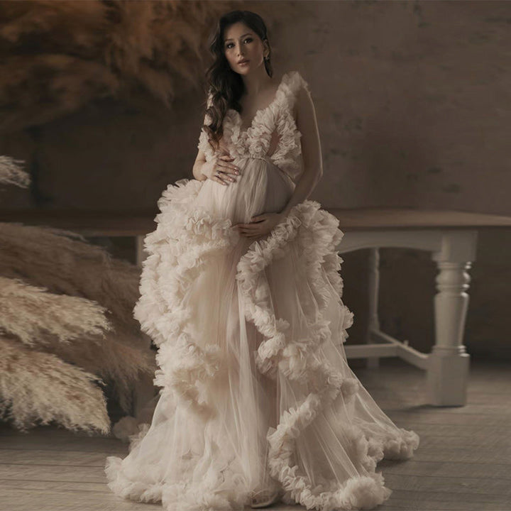 Elegante ärmellose Umstandskleider mit Rüschen für Fotoshootings YEWEN