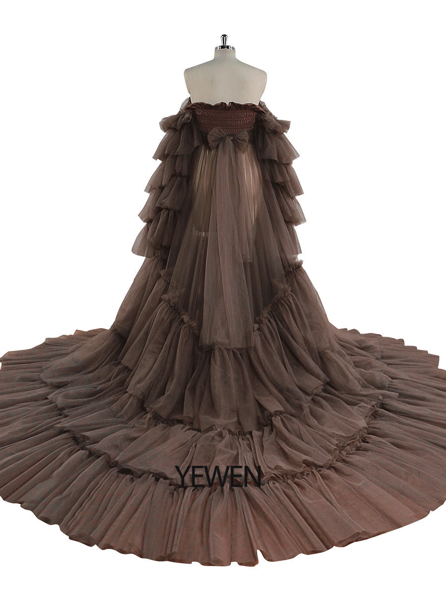 Neuankömmling Tüll Umstandskleid für Fotoshootings Gekräuseltes Spitzen-Abendkleid Fotografie Kleid YEWEN YW220934 