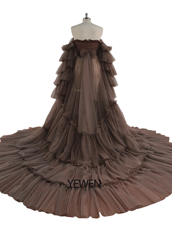 Neuankömmling Tüll Umstandskleid für Fotoshootings Gekräuseltes Spitzen-Abendkleid Fotografie Kleid YEWEN YW220934 