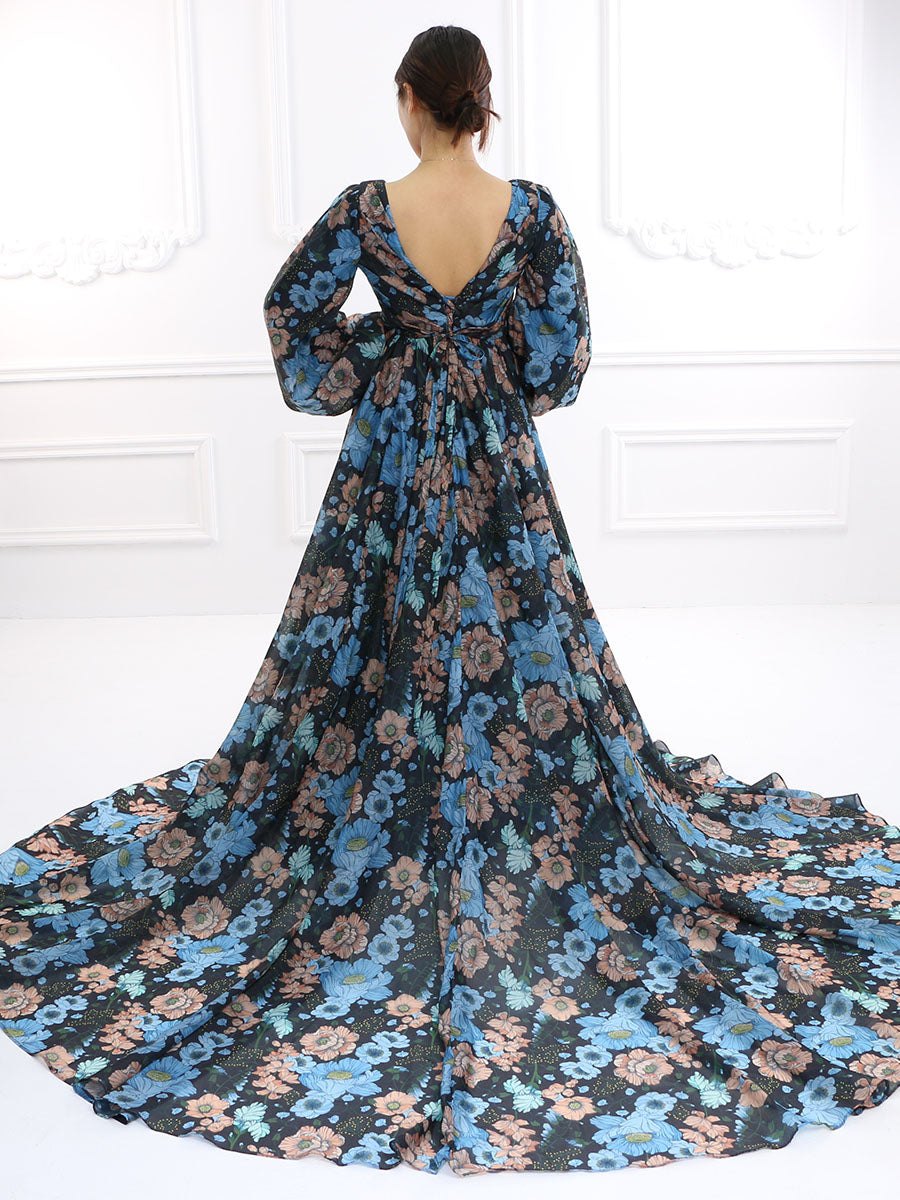 Organza Seersucker Floral Print Prom Dress ,Photoshoot Dress