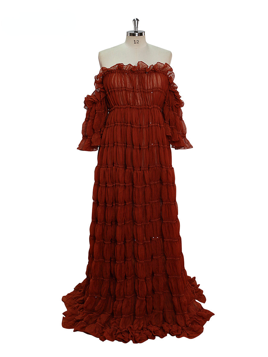 Elegantes schulterfreies Boho-Sommer-Strandkleid für Damen, Fotoshooting-Kleid, Seitenschlitz, YEWEN YW220511 