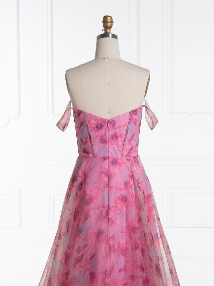 A-line, Elegant Off Shoulder, Printed Prom Dresses