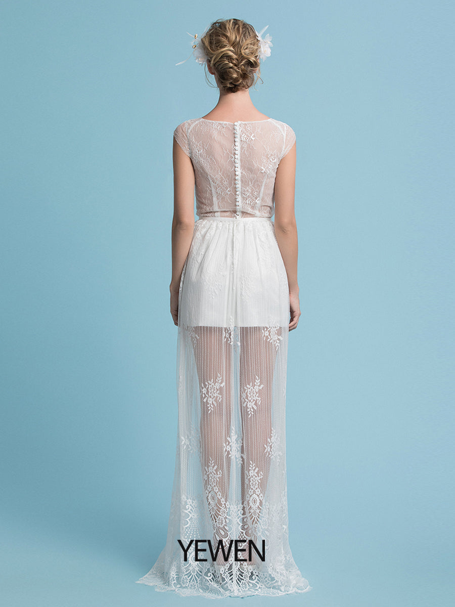 Böhmisches minimalistisches Brautkleid mit abnehmbarem Rock 