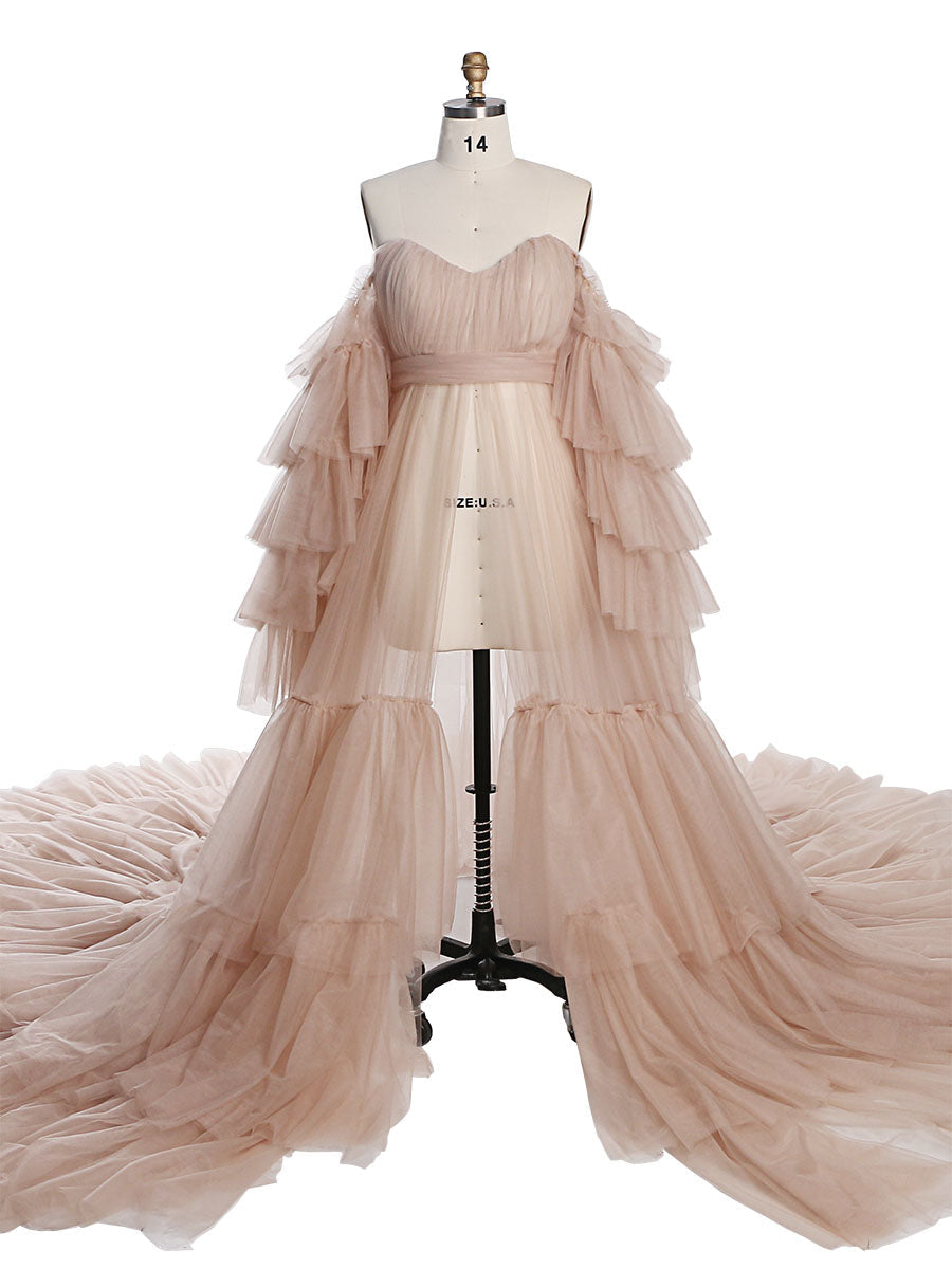 Neuankömmling Tüll Umstandskleid für Fotoshootings Gekräuseltes Spitzen-Abendkleid Fotografie Kleid YEWEN YW220934 