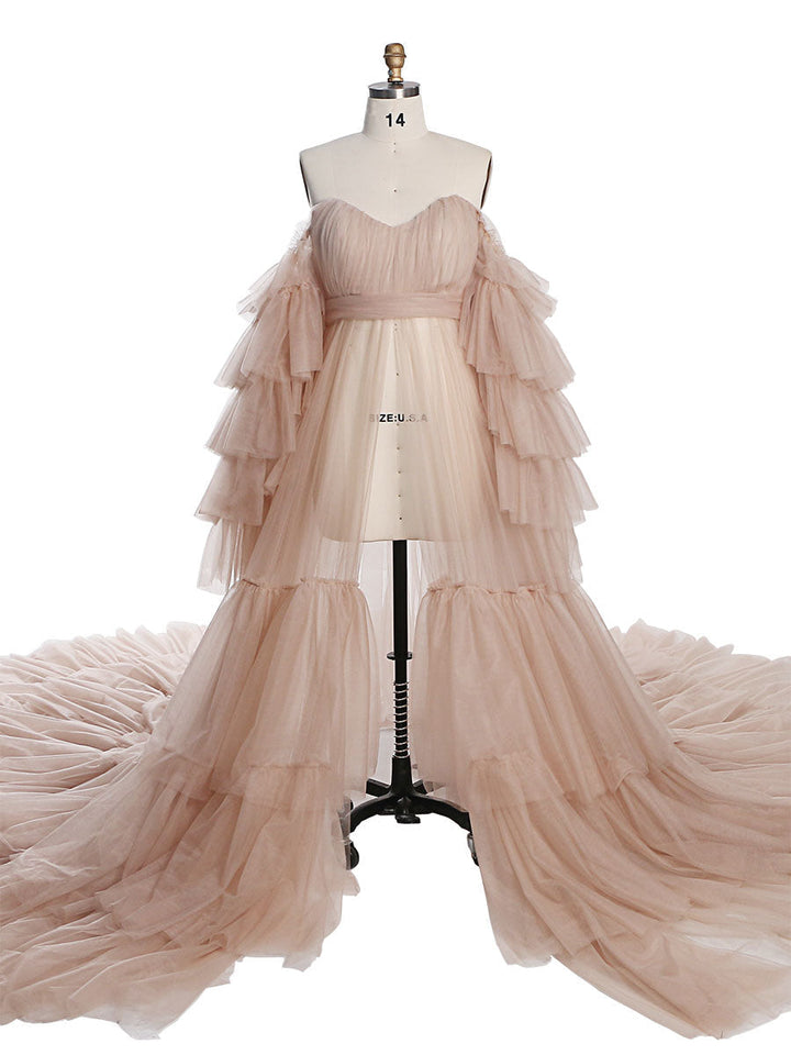 Neuankömmling Tüll Umstandskleid für Fotoshootings Gekräuseltes Spitzen-Abendkleid Fotografie Kleid YEWEN YW220934 