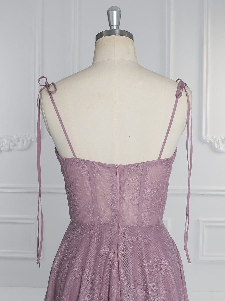 Dusty Pink Lace ,Prom Dress, Homecoming Dress for Girls , Tea Length Formal Dresses