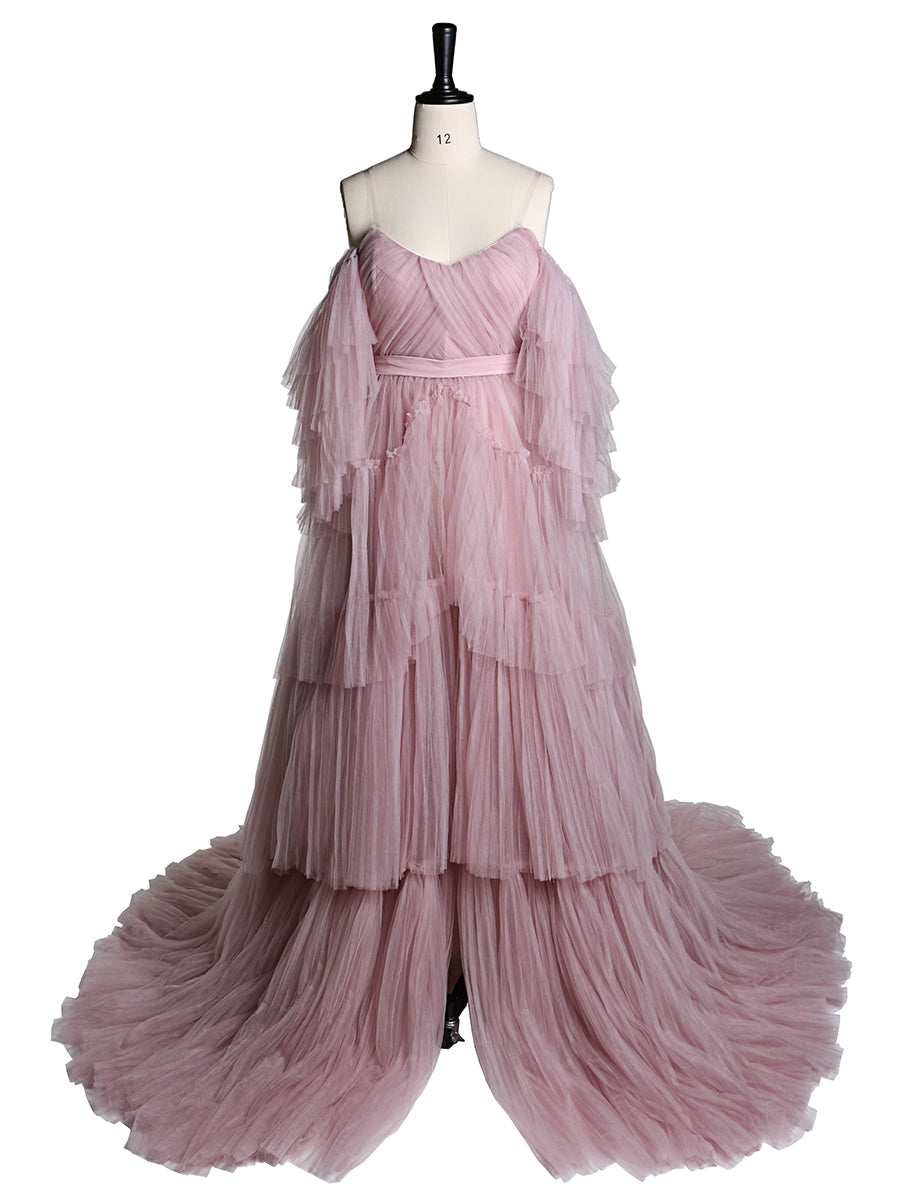 Sexy schulterfreies Umstandskleid mit Rüschen und Schnürung, Abendkleid für Fotoshootings, YW2051 