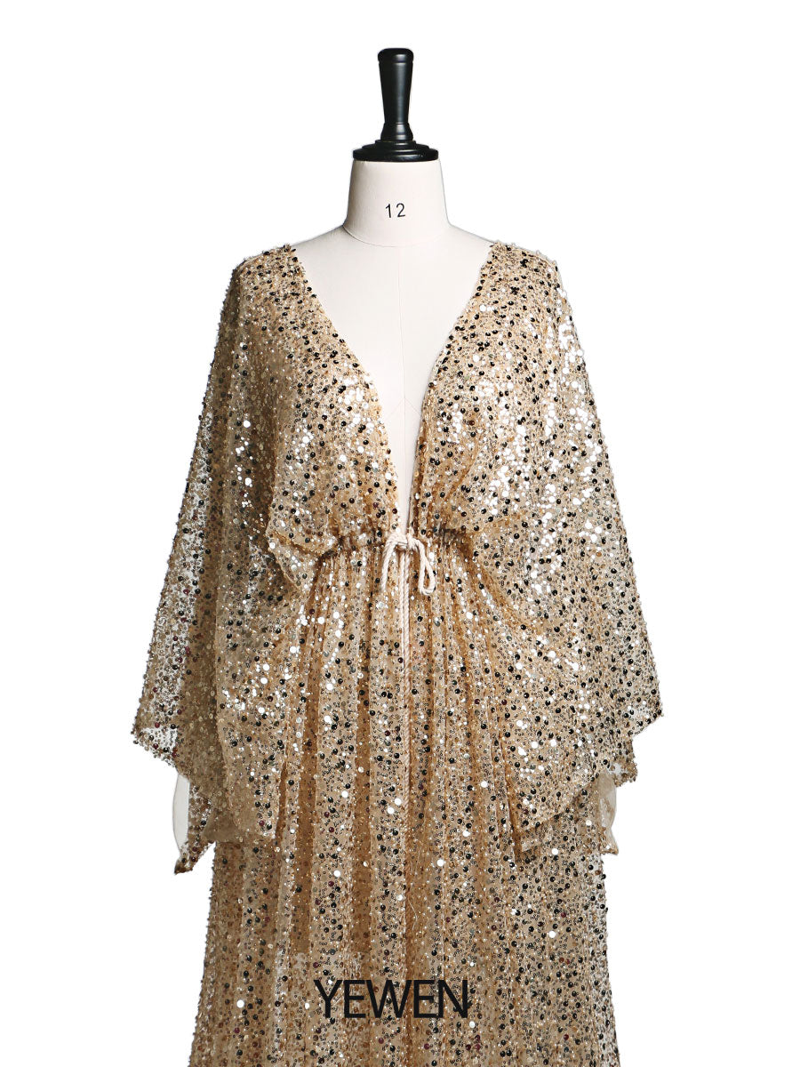 Umstandskleid mit goldenen Pailletten und Perlen für Fotoshootings, Stretch-Taille, Schwangerschaftsfotografie, Robe, Babyparty-Kleid YD21820 