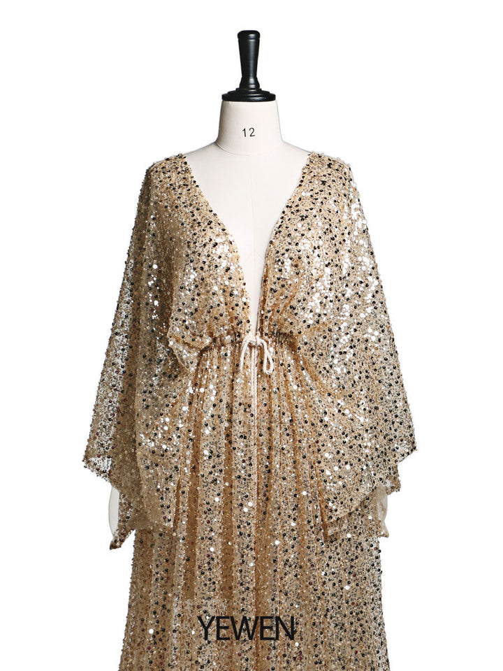 Umstandskleid mit goldenen Pailletten und Perlen für Fotoshootings, Stretch-Taille, Schwangerschaftsfotografie, Robe, Babyparty-Kleid YD21820 