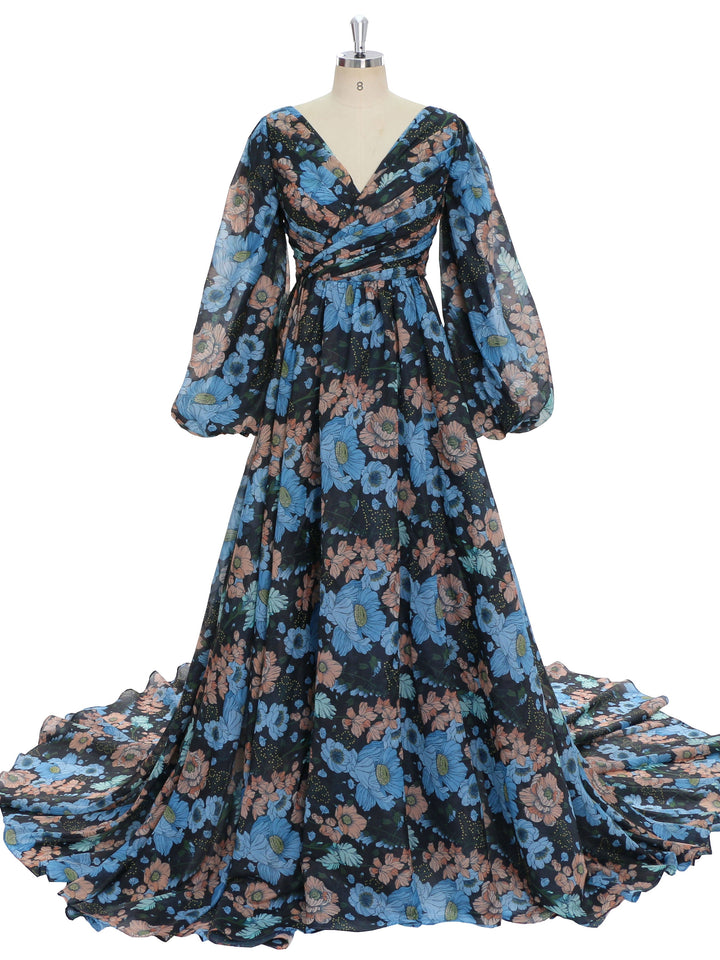 Organza Seersucker Floral Print Prom Dress ,Photoshoot Dress