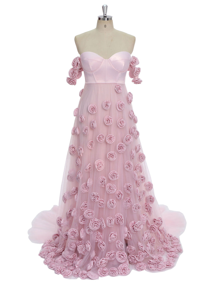 Zartrosa Ballkleid mit handgefertigten 3D-Blumen, schickes Brautkleid für Fotoshootings, YW231136 