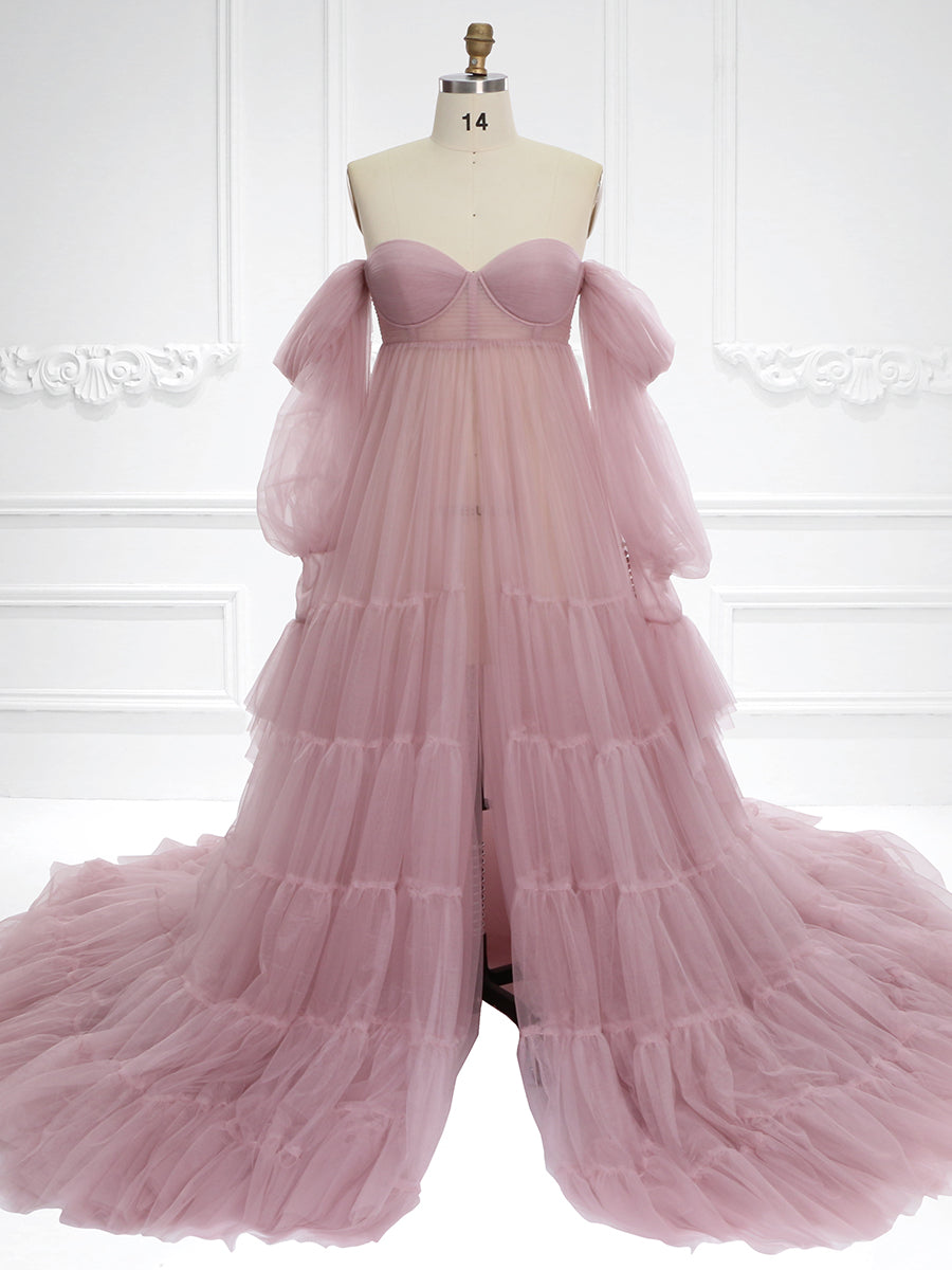 Umstandskleid für Fotoshootings, Tüllkleid, Fotografiekleid mit Bauchschlitz vorne, YW221106 