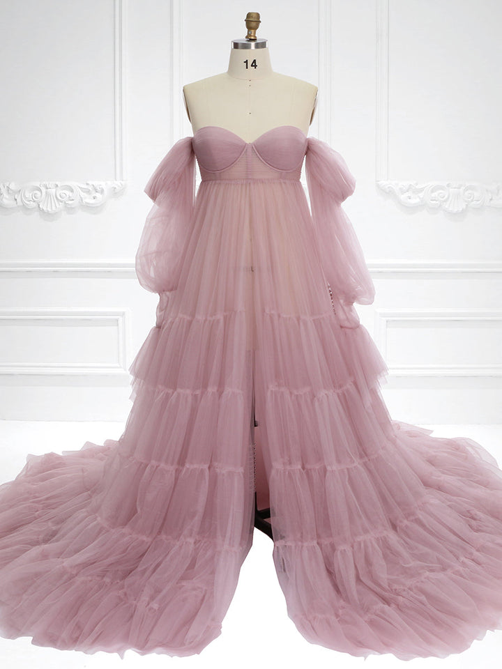 Umstandskleid für Fotoshootings, Tüllkleid, Fotografiekleid mit Bauchschlitz vorne, YW221106 