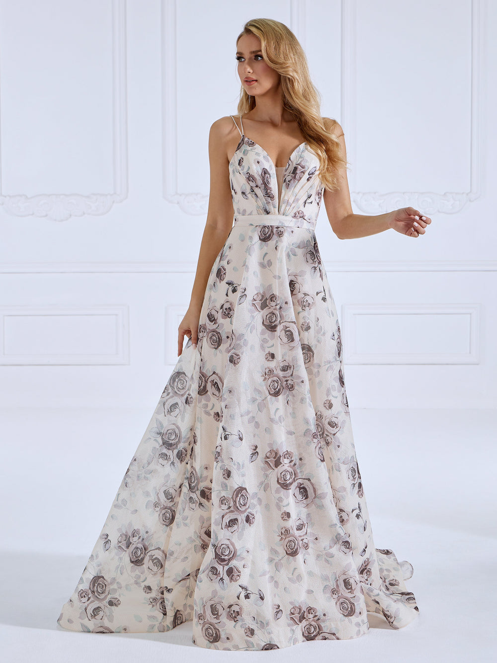 A-line, Sweep Train Printed, Ball Gown ,Evening Dresses