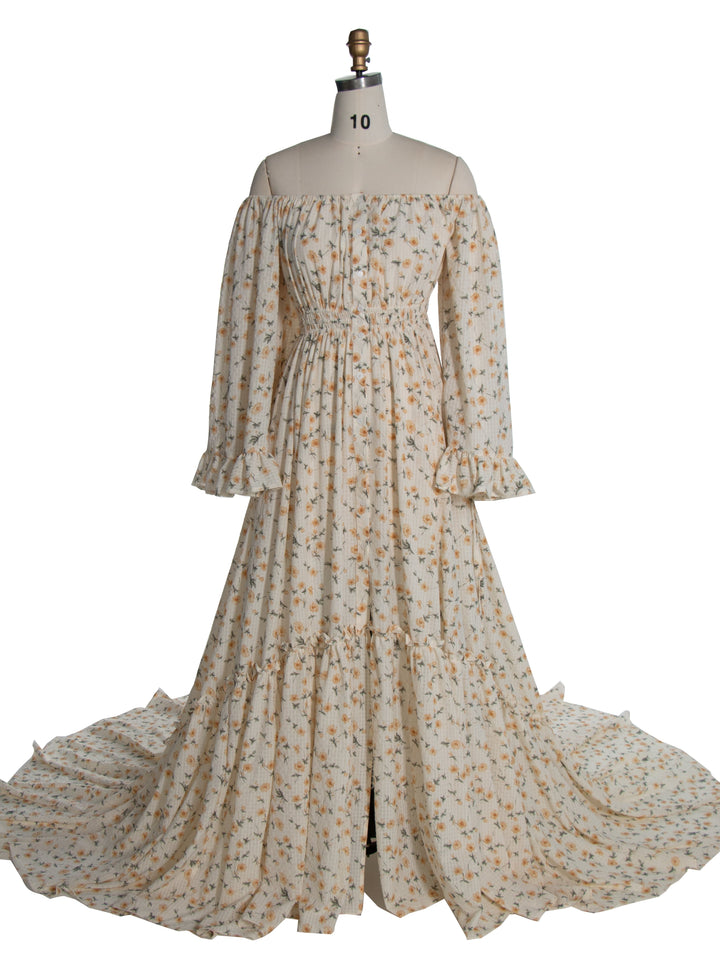 Boho-Maxikleid mit großen ausgestellten Ärmeln, rustikales Strandkleid, Bohemian-Fotoshooting-Requisiten YW240030