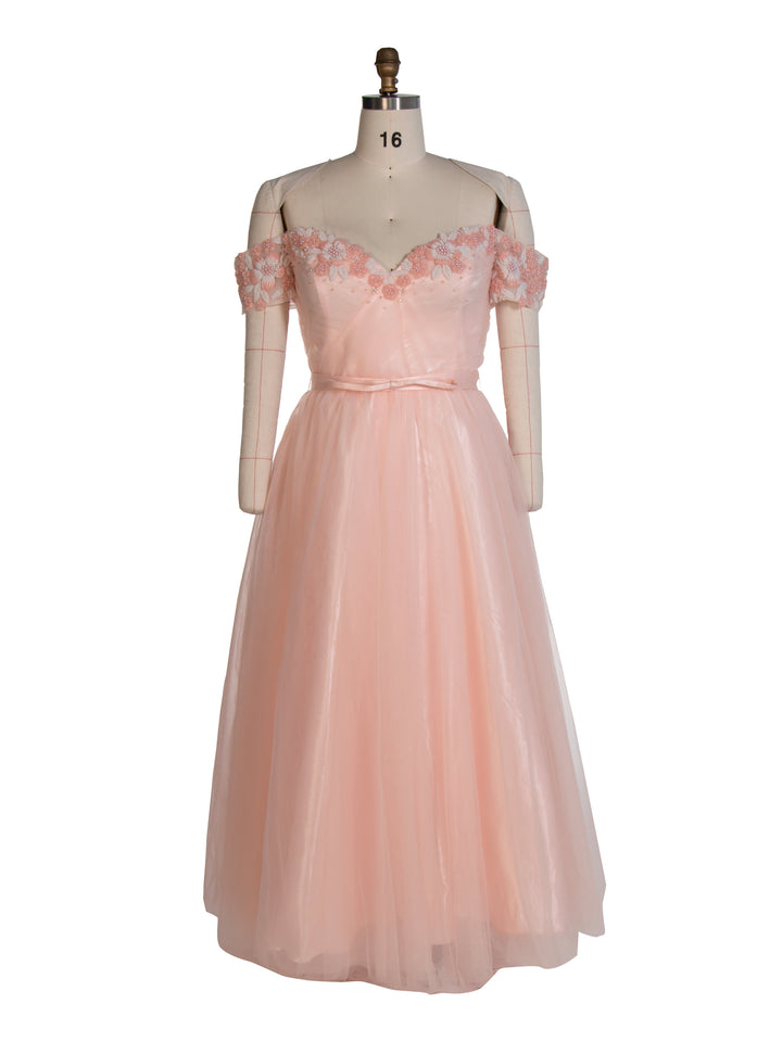 Knöchellanges rosa Ballkleid mit Perlen und Blumenapplikationen, Fee-Abschlusskleider, YE4001 