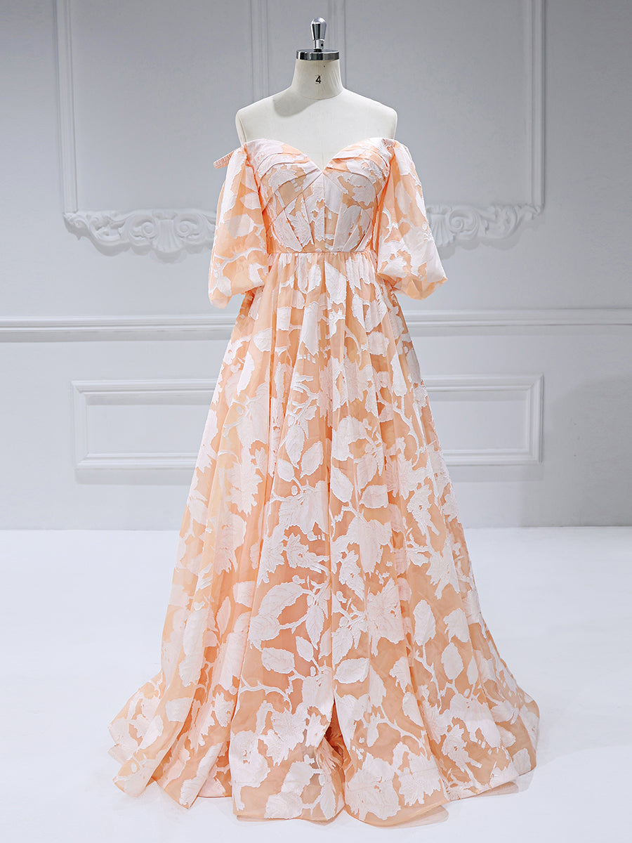 Off The Shoulder, Half Lantern Sleeves ,A-Line, Evening Dress,  Prom Party Gown