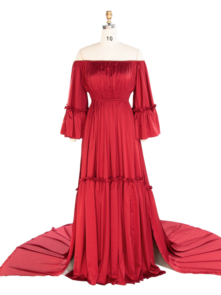 Damen-Fotografiekleid mit Ärmeln mit Seitenschlitzen, elastischer Taille, Kundenschrank, Fotoshooting-Kleid YW240042