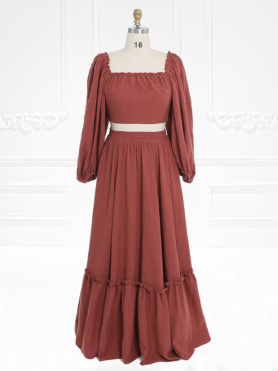 Lange Ärmel Verstellbarer Rücken Frau Baumwolle Maxikleid Fotoshooting Kleider Outfit YW231113 