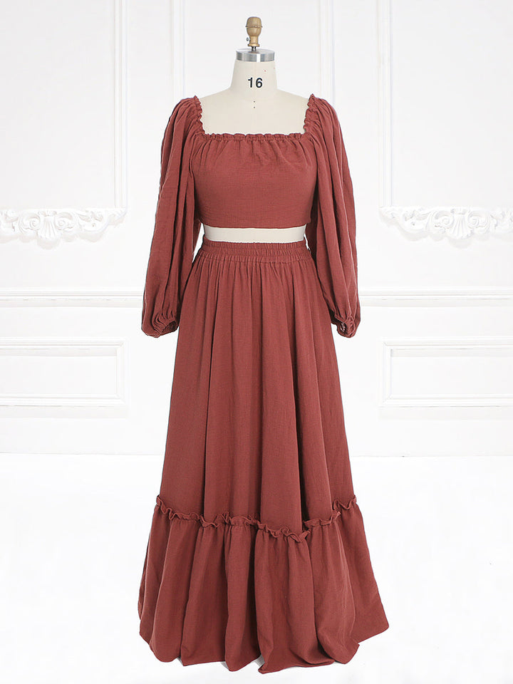 Lange Ärmel Verstellbarer Rücken Frau Baumwolle Maxikleid Fotoshooting Kleider Outfit YW231113 
