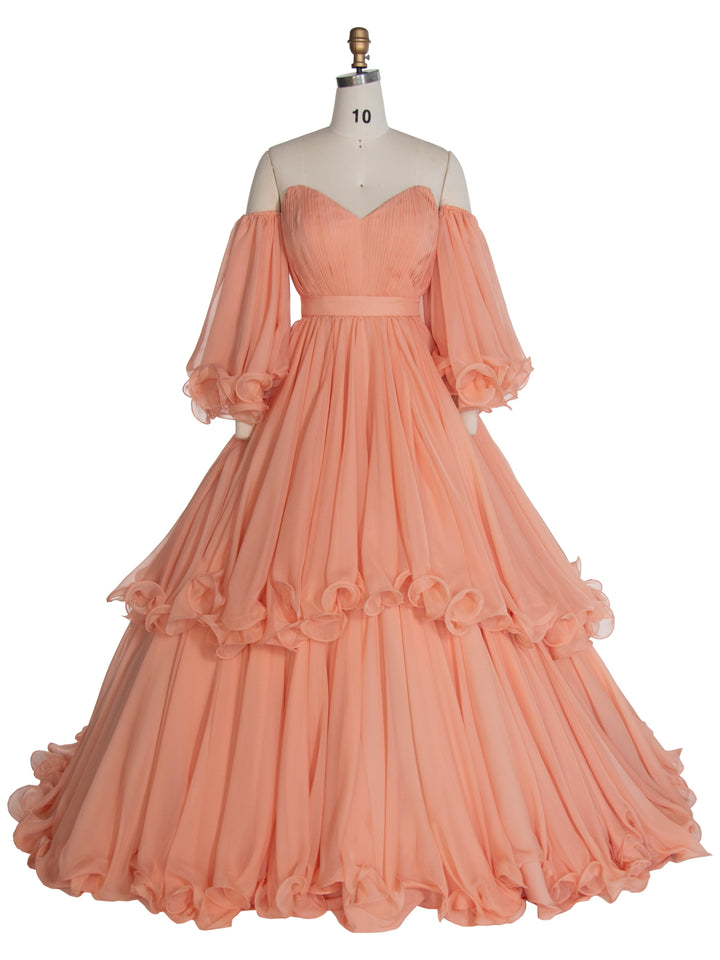 Seidiges Chiffon-Flauschkleid Großes Festivalkleid Damen Puffkleid für Fotoshootings YW240040 