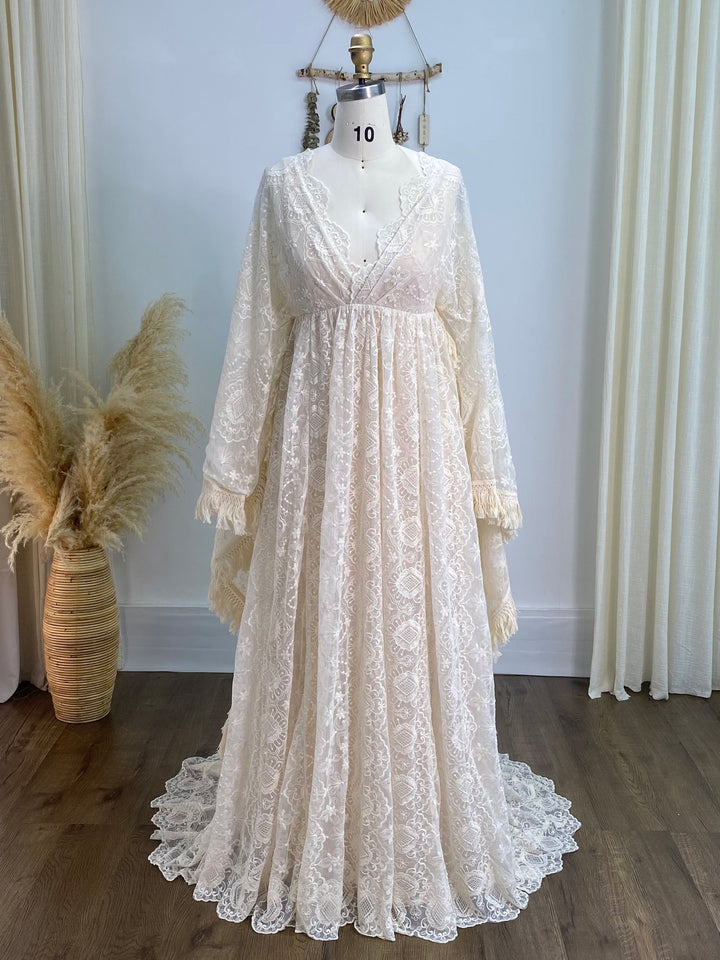Boho Hochzeitskleid, Umstandskleid für Fotoshooting, Umstandskleid aus Spitze, Kleid für Umstandssession YW240032 