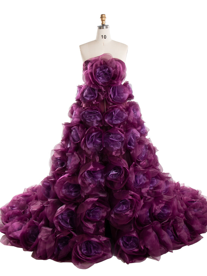 Trägerloses Organza-Umstandskleid mit 3D-Blumen für Fotoshootings, Babyparty, Fotografie-Kleider YW220308 
